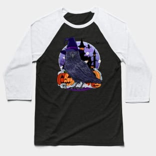 Crow Raven Witch Pumpkin Halloween Baseball T-Shirt